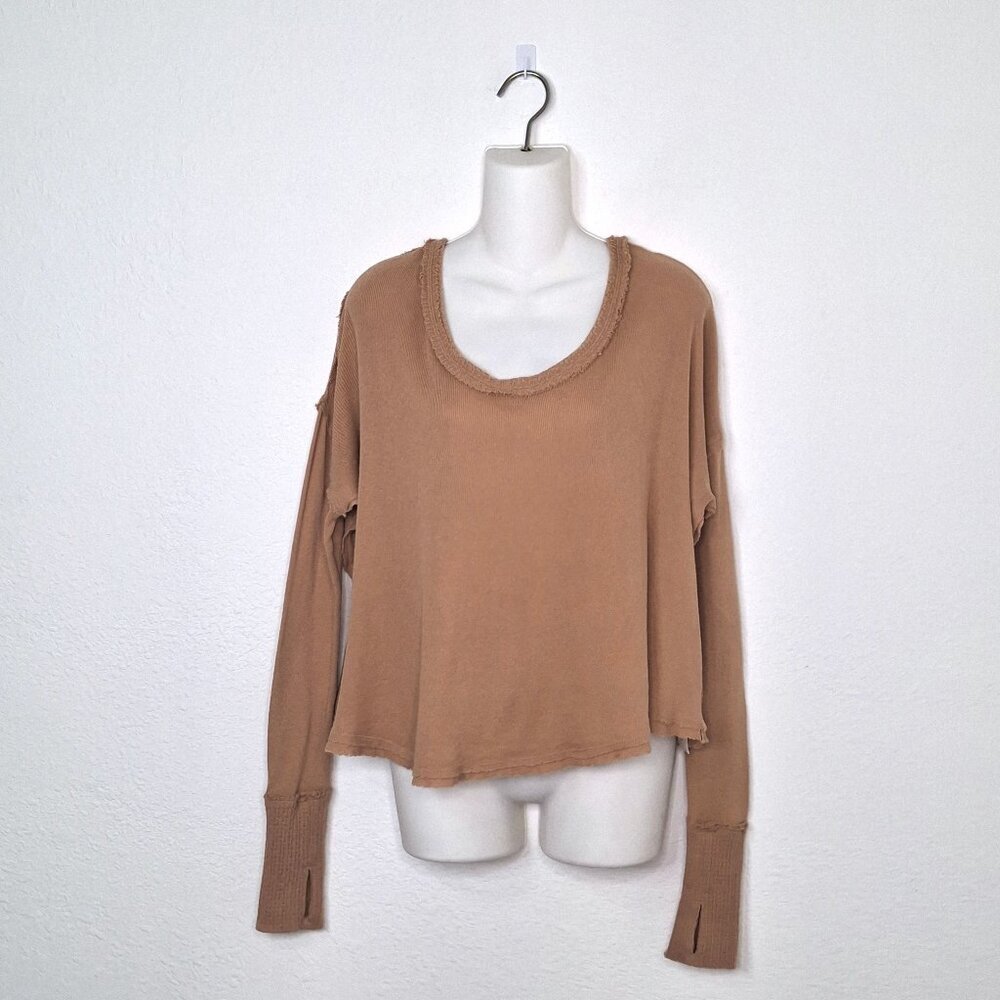Free People Care Pullover Top Sz S Oversized Thumbholes Minimalist Sustainable
